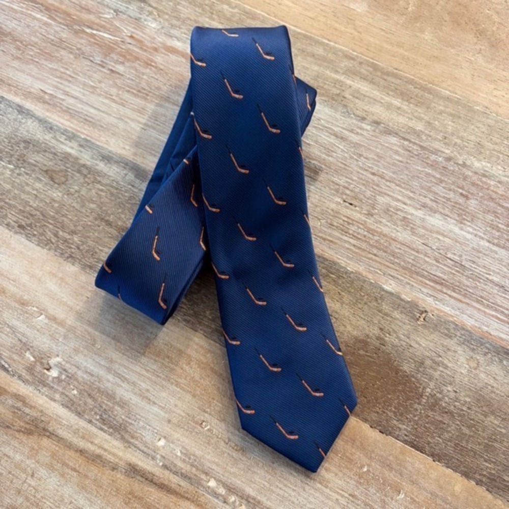AusCufflinks Ice Hockey Skinny Tie Navy Stick Puck Men's Necktie Australia